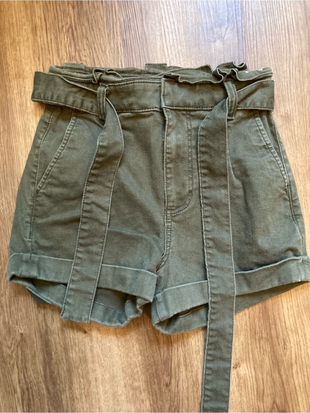 Express Army Green Shortie Extreme High Rise Shorts 0